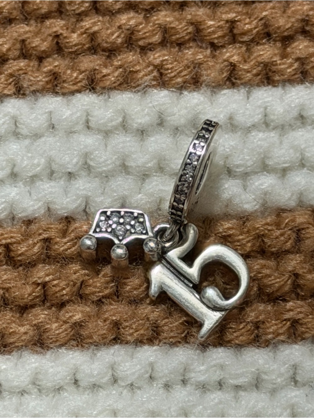 Pandora Silver '15' Birthday Number Dangle Charm with Crown Accent